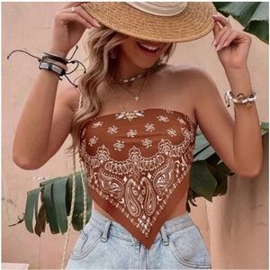 SHEIN Brown And White Paisley Scarf Top
